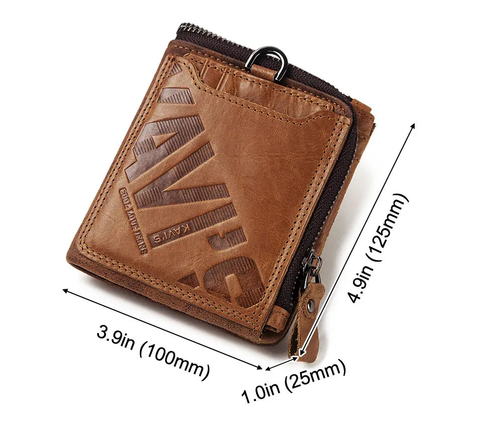 KAVIS Crazy Horse Leather Men Wallets Vintage Cowboy Travel Wallet Card Holder Fashion Coin Purse for Women with Extenal Cardbag