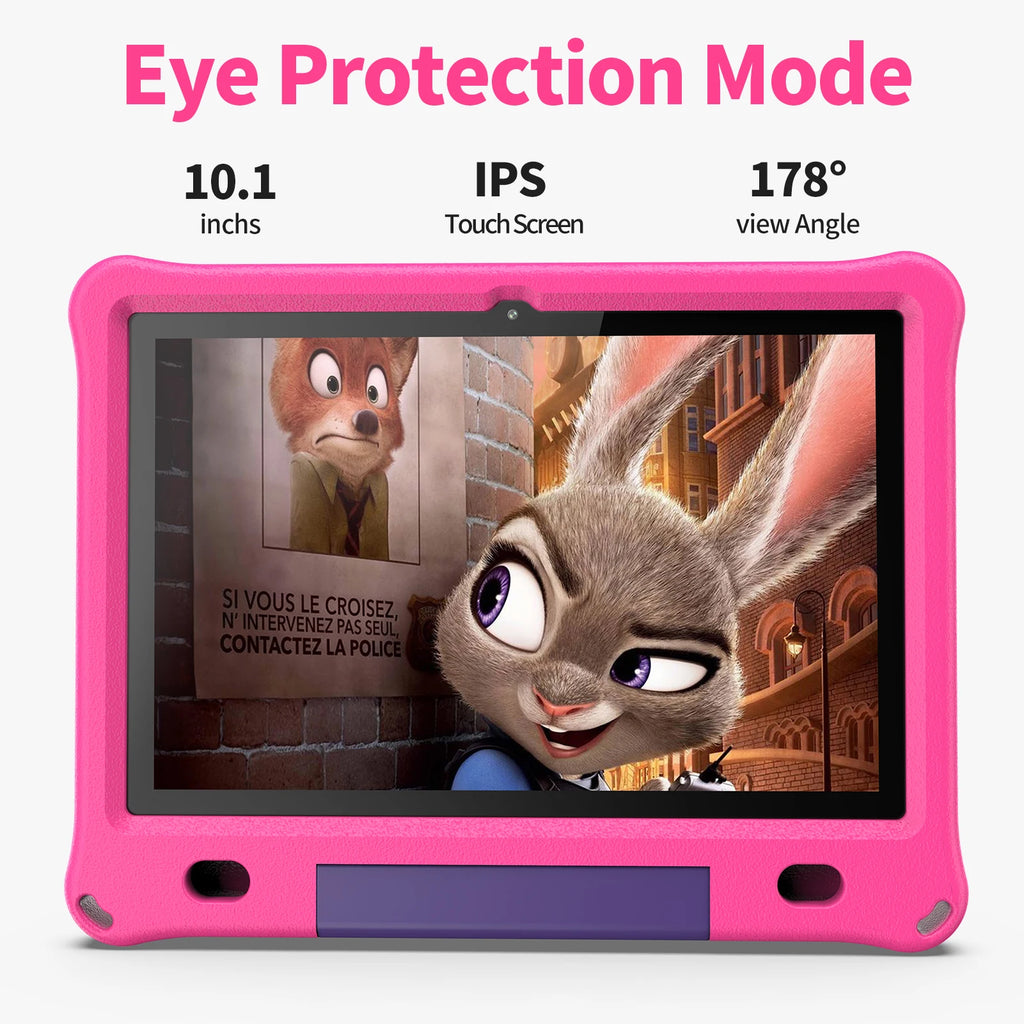 Pritom 10.1 Inch Kids Tablet Android 15 WIFI 6 Quad Core Processor 3GB RAM 64GB ROM YouTube with EVA Protective Case