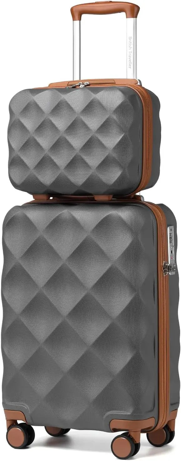 British Traveller 13/20 Inch 2-Piece ABS+PC Hard Shell Luggage Set, Airline Approved Carry-On Suitcases, TSA Lock, Scratch Resistant, Silent Spinner Wheels & Aluminum Telescopic Handle