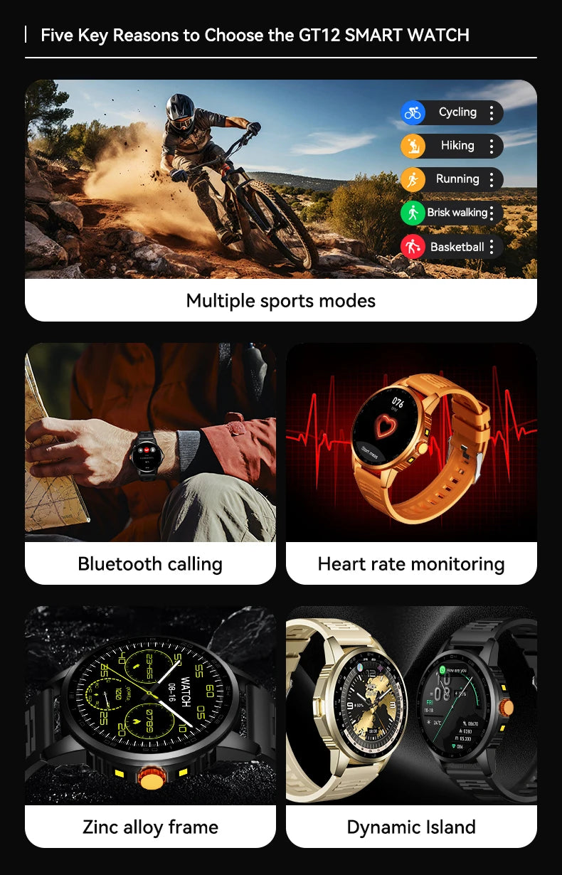 2026 Men's Smart Watch LED Outdoor Flashlight Bluetooth Call Multifunctional Sports Fitness Tracker Large Capacity Battery