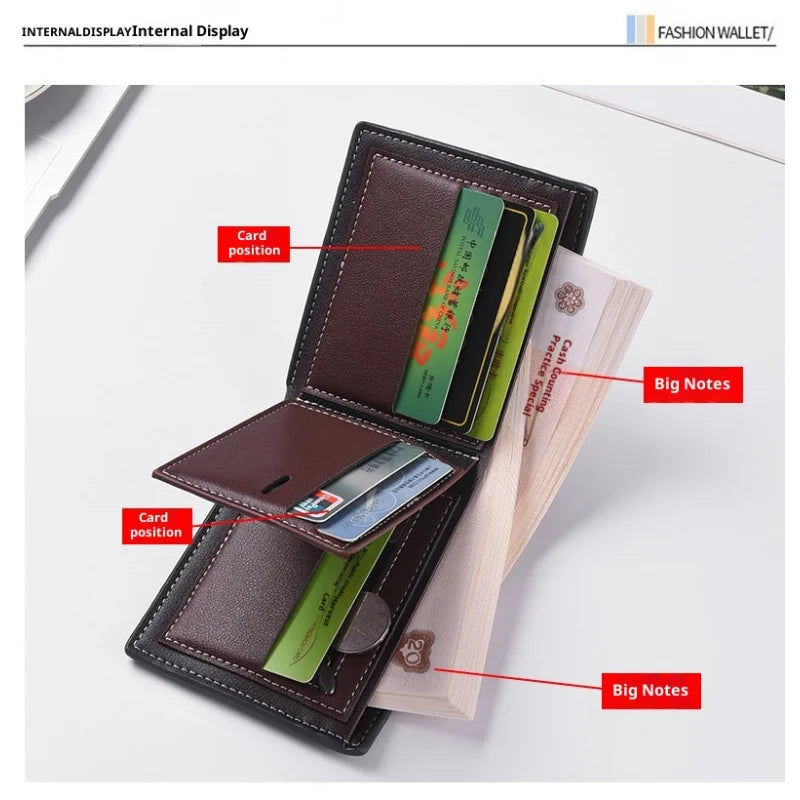 New Style Multi Card Slot Leather Wallet for Men Hand Woven Fashion Simple Ultra Thin Coin Purse