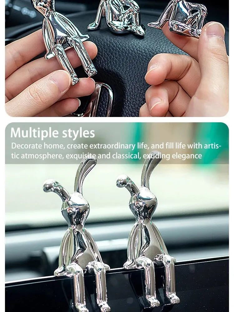2PC Long-Eared Rabbit Double Statue Cartoon Decoration Accessories Living Room Bedroom Car Decoration Desktop Decorative Ornamet