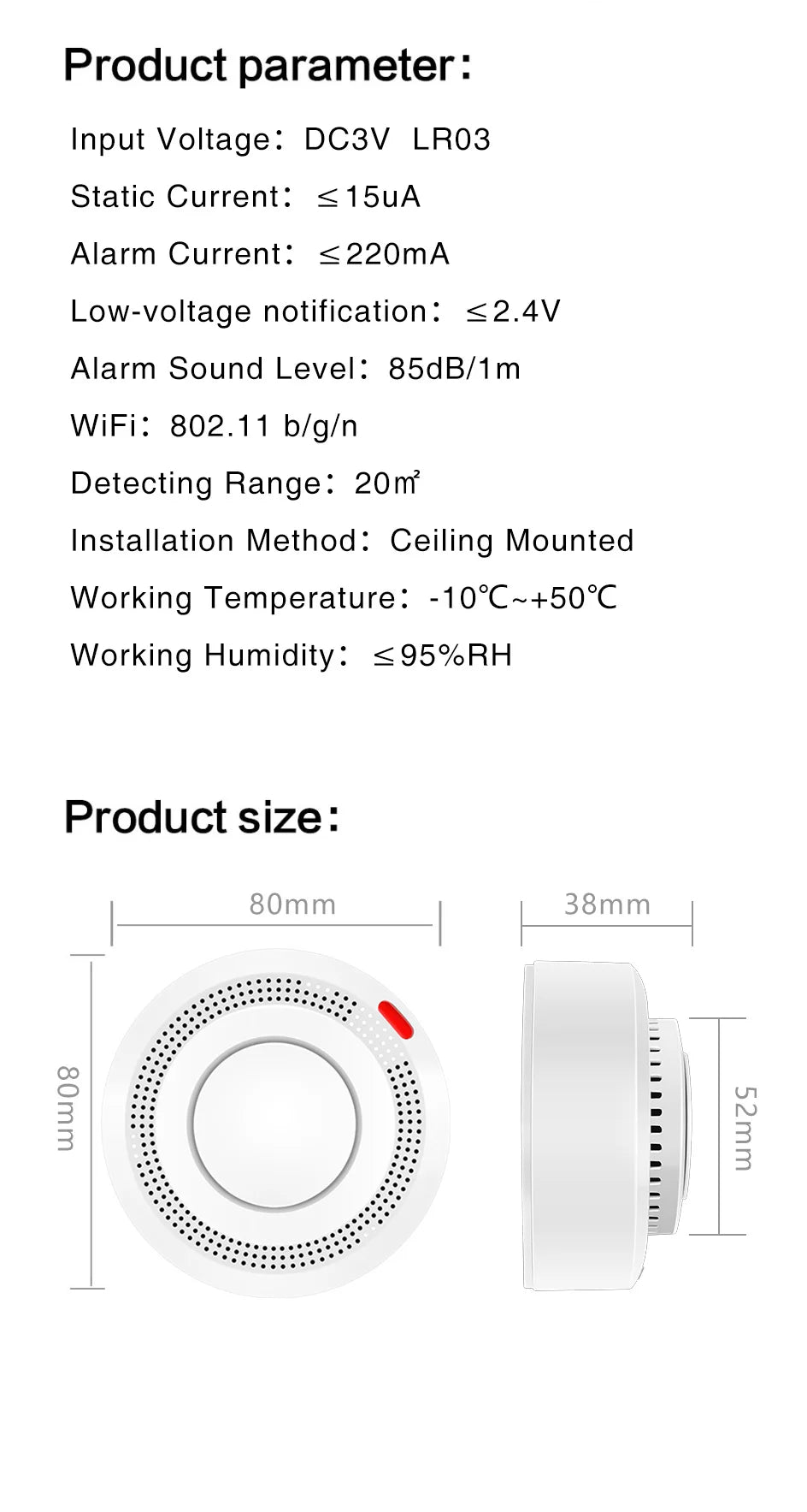 360° Comprehensive Detection, Tuya Smart WiFi Smoke Detector, Remote Monitoring Of Home Safety, Compatible With Alexa And Google