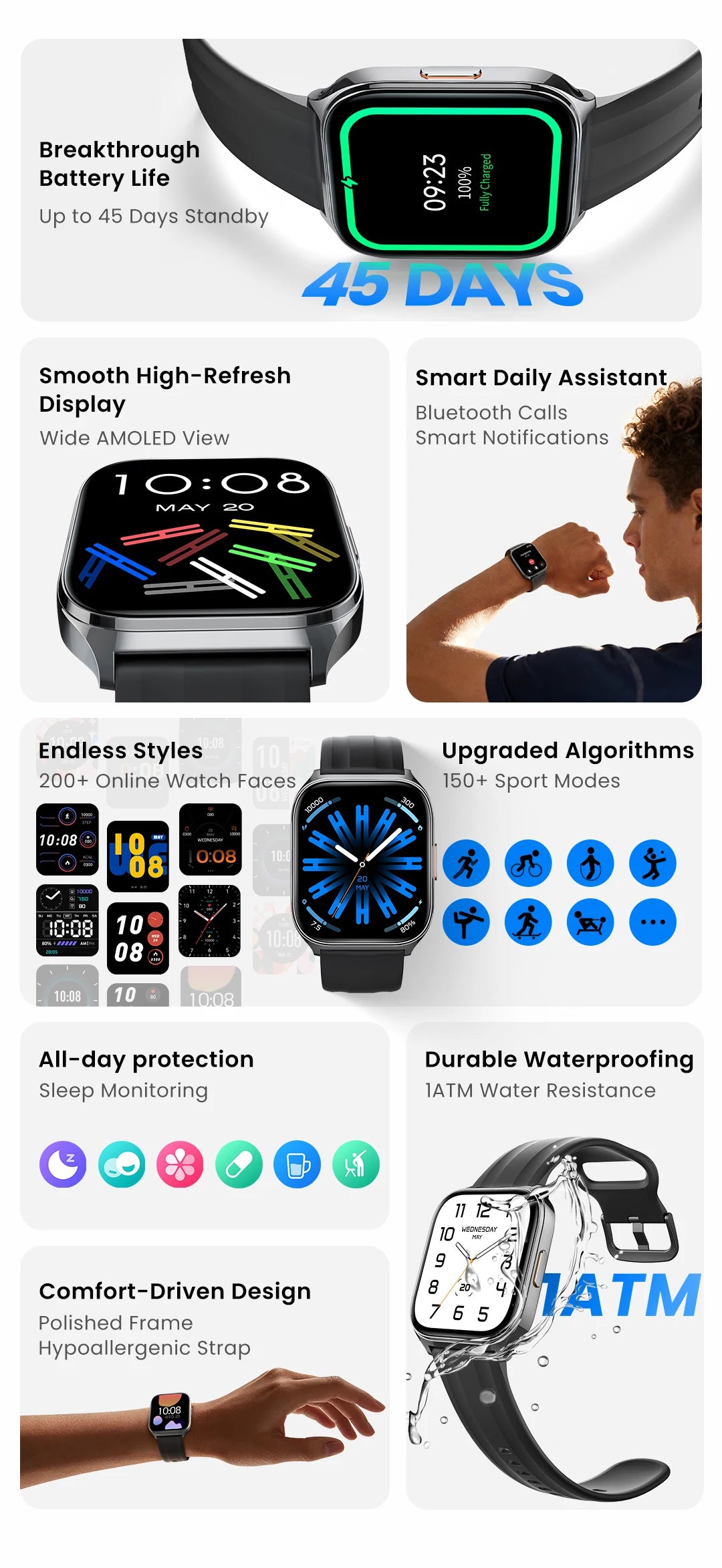 HAYLOU Watch 3 Voice Calling Smartwatch 1.85'' AMOLED Screen 24h Health Monitoring 150+ Sports Modes Smart Watch 1ATM Waterproof
