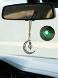 Luminous Moon Pendant Car Hanging Ornament – Hollow Crescent Design, Inlaid with Luminous Stone, Elegant Rearview Mirror Decor