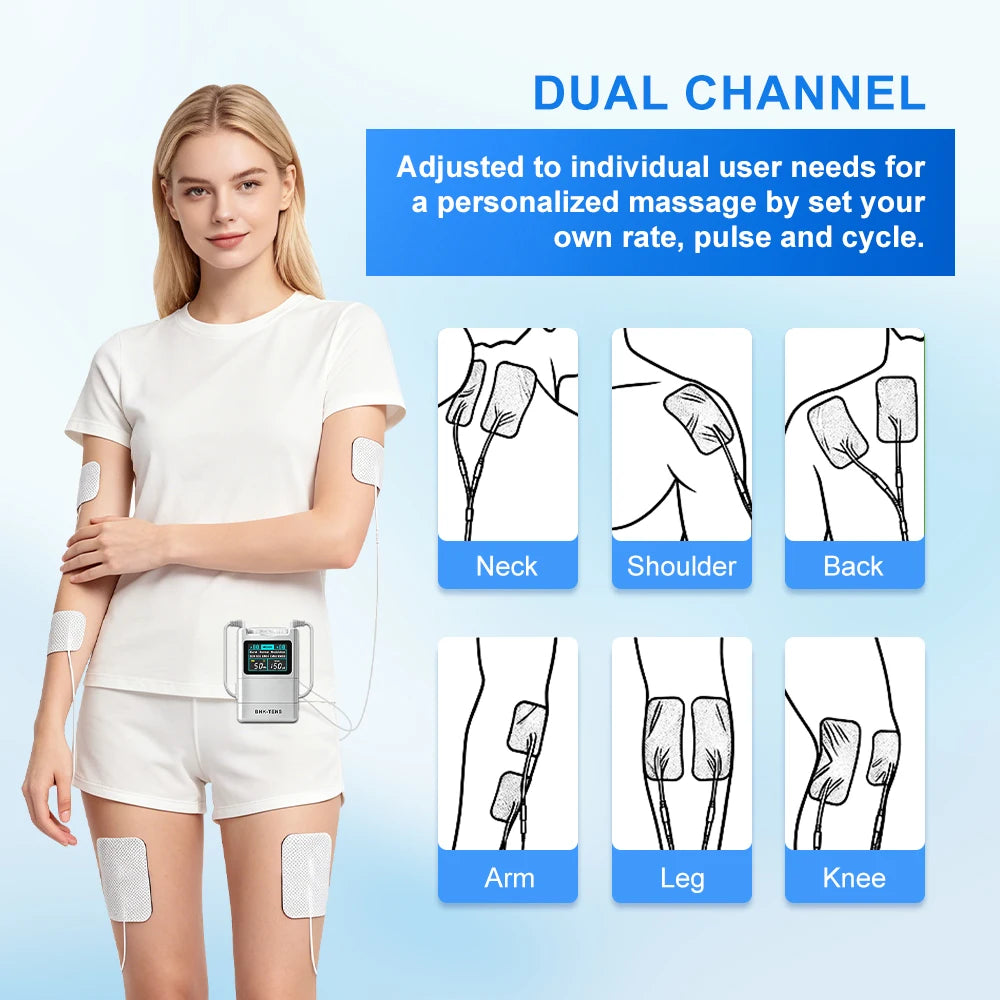 40-Level TENS Unit Muscle Stimulator Electronic Pulse Massager Dual Channel EMS Machine for Back Pain Relief & Muscle Therapy