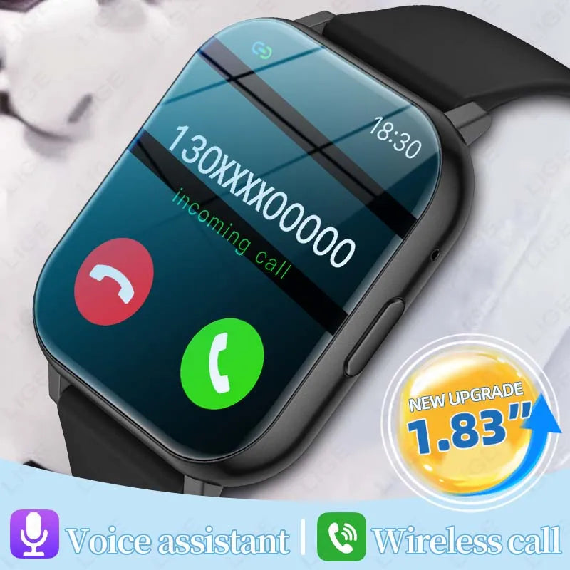 LIGE New 1.83"HD Screen Smart Watch Bluetooth Call Heart Rate Sleep Monitor Sports Tracker Waterproof Smartwatch For Android ios
