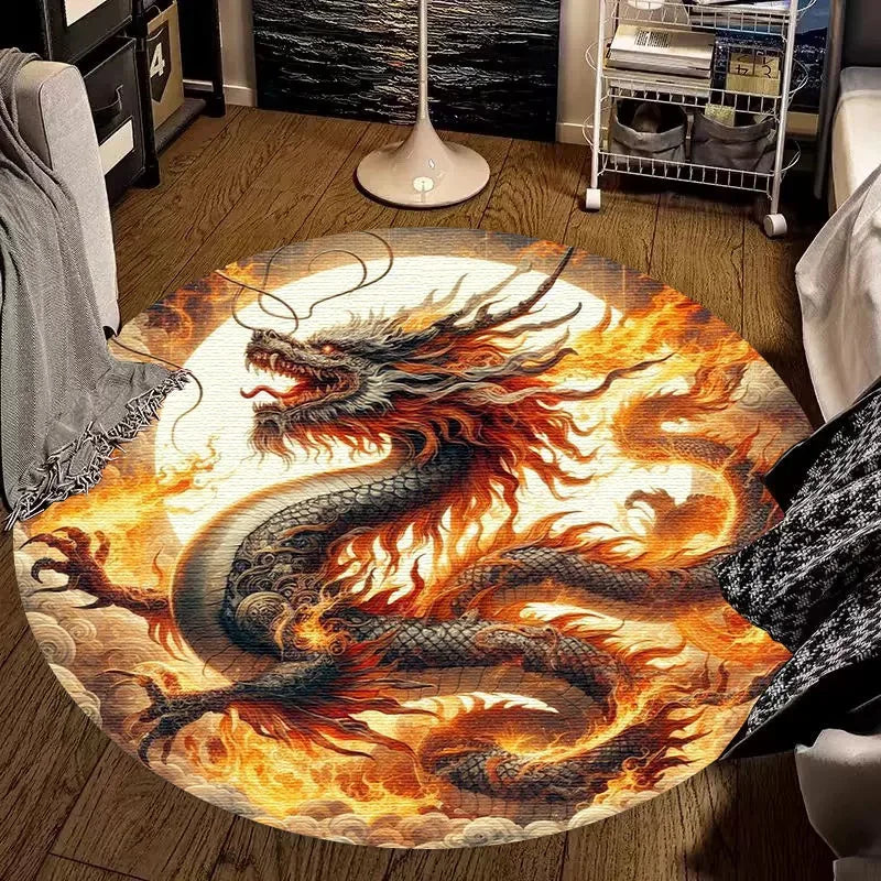 Large Round Carpet Rug Living Room Bedroom Decoration Anti Slip Tree of Life Mat Dragon Lion Tiger Yin Yang Tai Chi Carpet Rugs