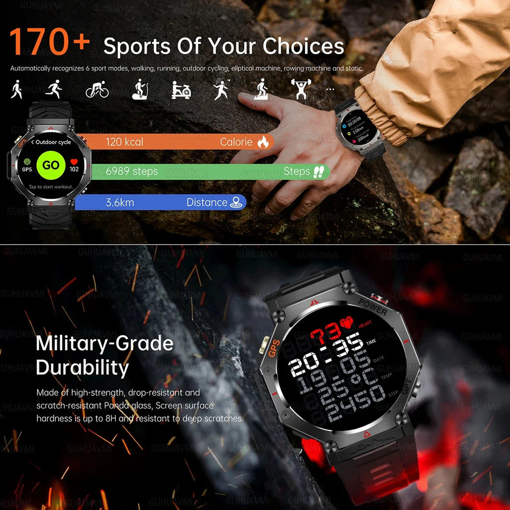2026 New GPS Smart Watch Built-in Dual-band GNSS 10ATM&IP69K Waterproof AMOLED Compass Original Military Flashlight Smartwatches