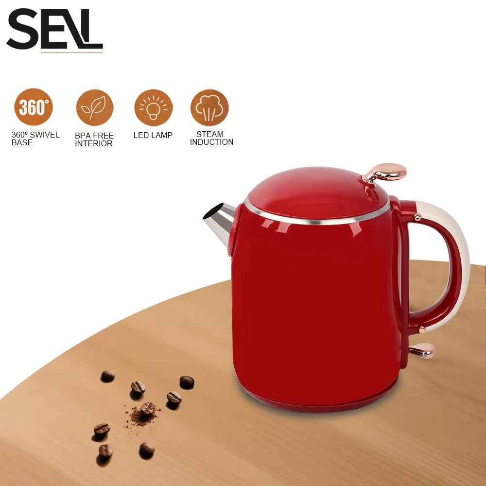 1.0L Anti-Scald Electric Kettle, Seamless Electric Kettle, 304 Stainless Steel Household Fast Boiling Kettle for Coffee Brewing