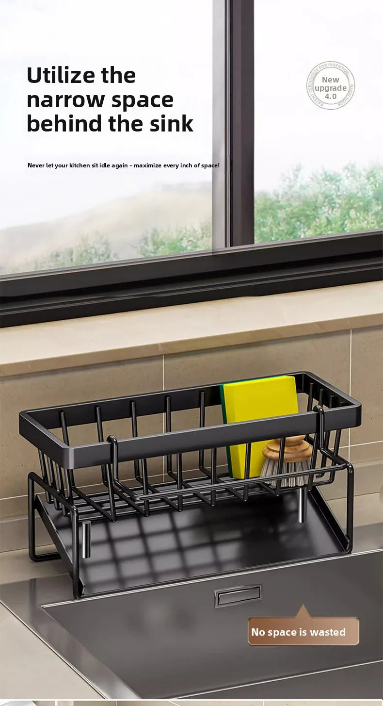 Kitchen Sponge Holder Drain Rack Sink Organizer for Dish Cloth Scrubber Storage with Hanging Hook