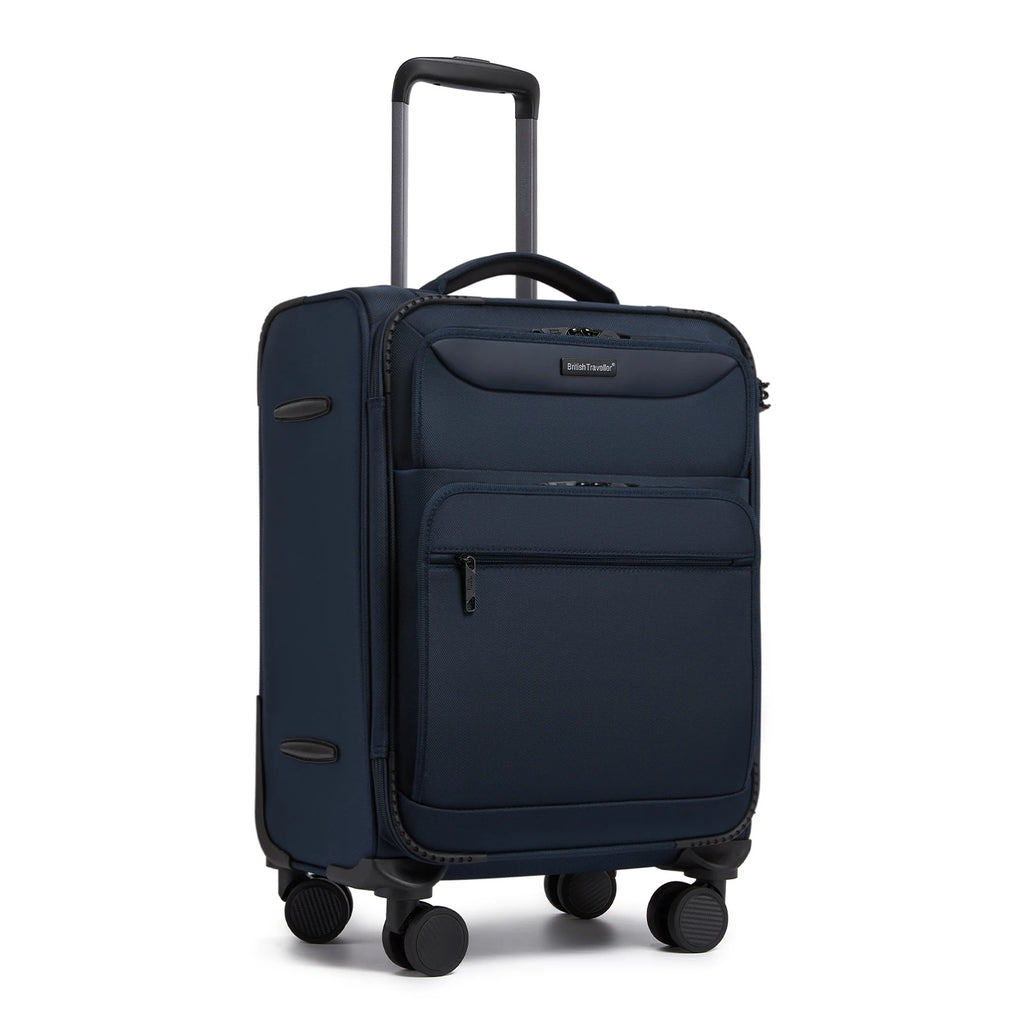 British Traveller - Suitcase Adjustable Handle, 4 Spinner Wheels, Lightweight, TSA Lock - Recycled Polyester Luggage （S/M/L)
