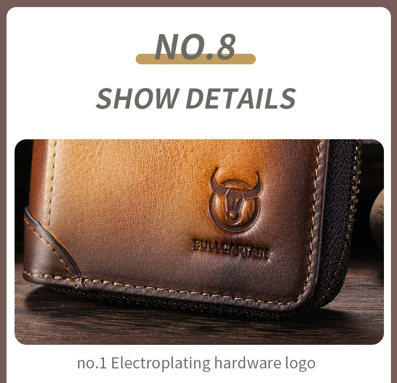 BULLCAPTAIN Genuine Card Bag Men's Casual Business Credit Card Holder Multifunctional RFID Anti-Theft 11 Card Slots Coin Purse