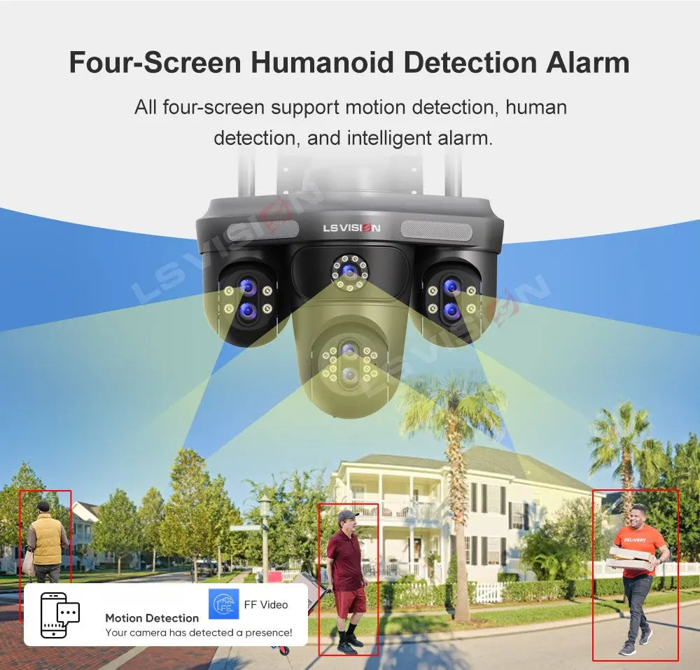 LS VISION 4 Screens 10X Zoom WiFi IP Camera 7Lens 35MP Outdoor Surveillance Camera 360 PTZ Auto Tracking Waterproof CCTV Cameras