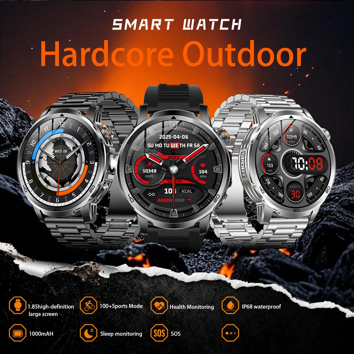 2026 Military T-Rex 3 Smart Watch Fitness Clock Men 466*466 AMOLED Screen 1000mAh Battery Flashlight Call Waterproof Smartwatchs