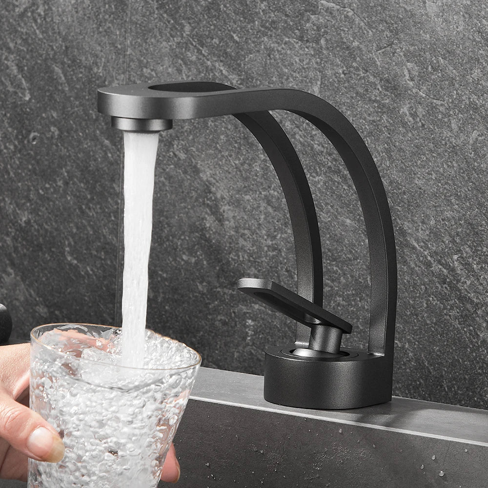 BAKALA Basin Faucet Modern Bathroom Mixer Tap Black/Gold Wash basin Faucet Single Handle Hot and Cold Waterfall Faucet