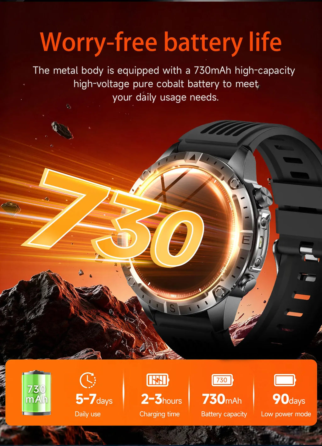 2026 Outdoor GPS Smart Watch Men 2GB ROM Offline Map 730mAh Battery 3ATM Waterproof Compass Altimeter Health Monitor Smartwatch