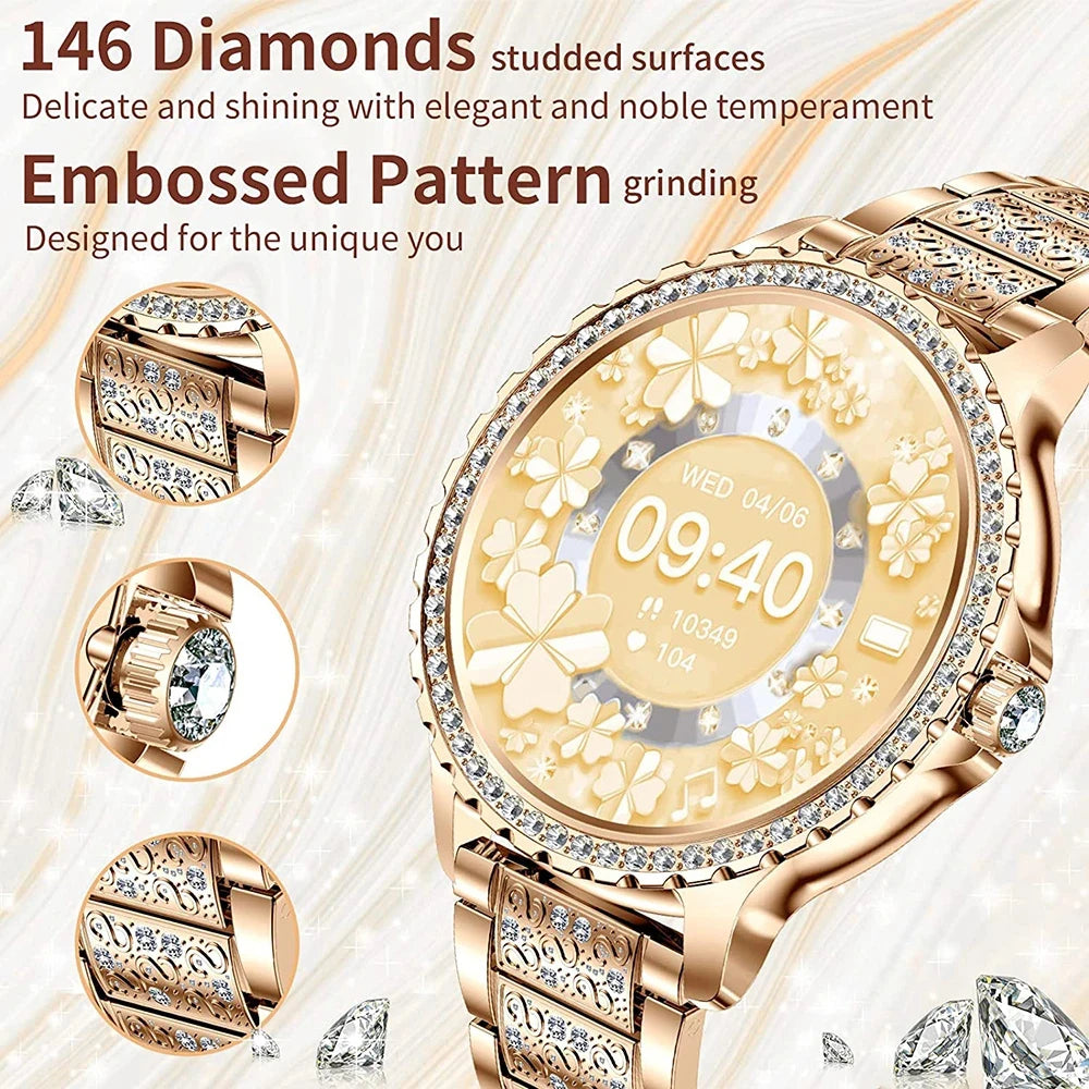 2026 New Fashion Women Diamond Watch 1.32 inch 360*360 HD Display Heart Rate Blood Oxygen Monitoring Bluetooth Call Smartwatch