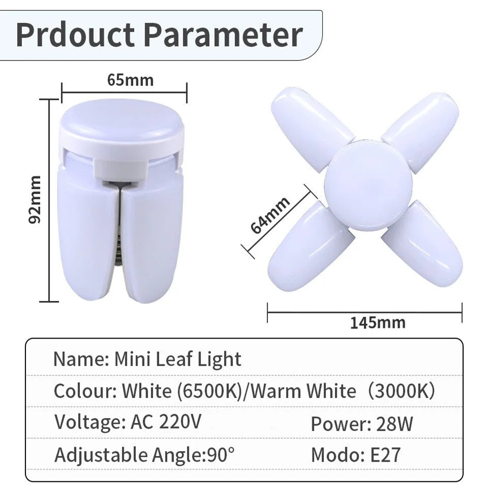 28W Fan Shape LED Bulb E27 LED Lamp Foldable 220V  Light Bulbs For Home Living Room Warehouse Garage Ceiling Light
