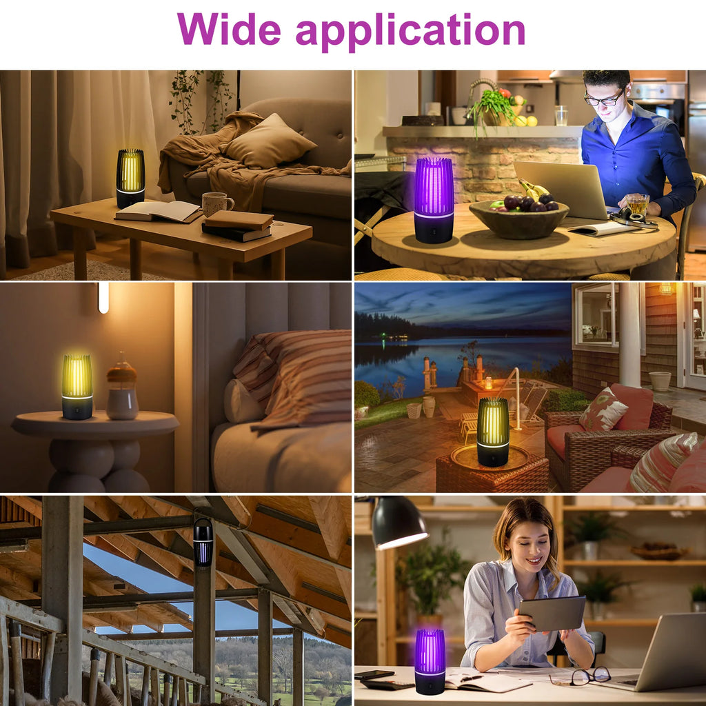 2 in 1 Electric Fly Catcher USB Rechargeable Portable Bug Zapper with Night Light 360° Attract for Indoor Outdoor Trip Camping