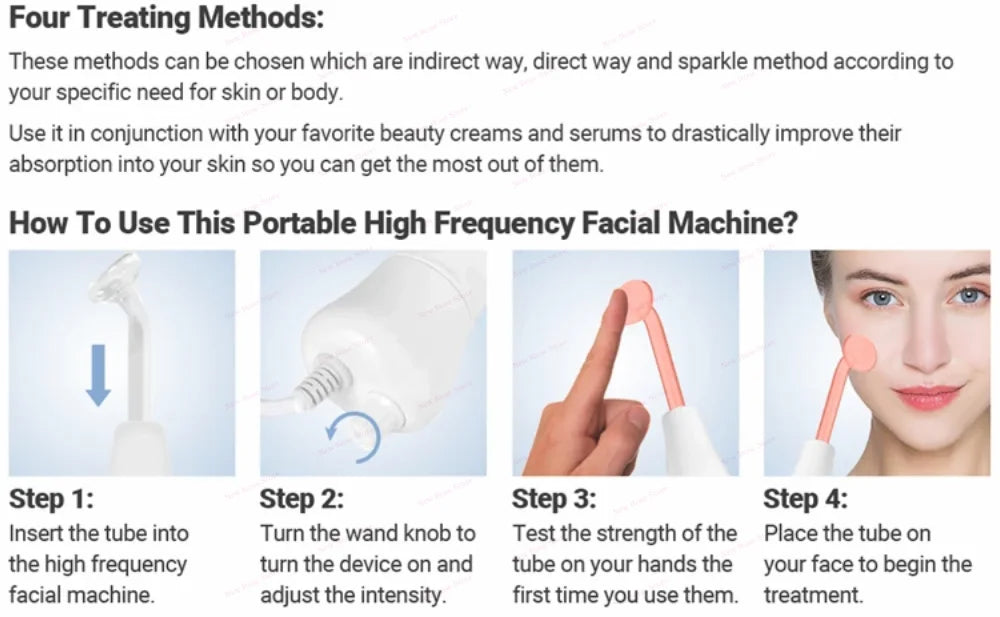 Portable Electrical High Frequency Facial Beauty Machine for Acne Treatment Skin Tightening and Detox