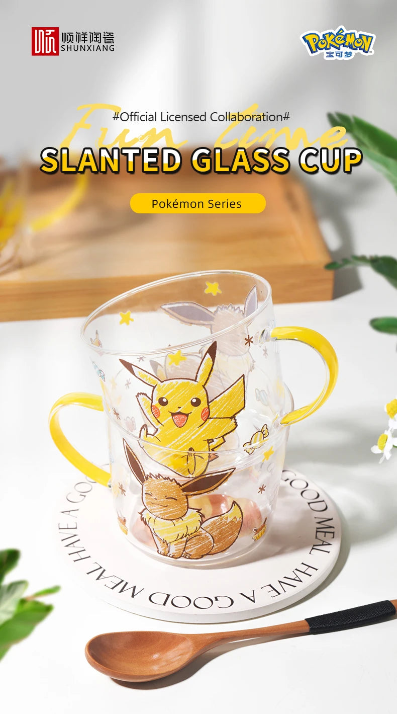 SHUNXIANG Pokémon Pikachu Glass Mugs Milk Cup Cute Drink Tableware Coffee Cup Kawaii  Transparent Water Cup with Handle Gift
