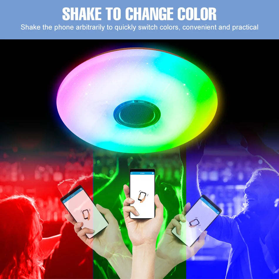 100W RGB LED Smart Ceiling Light AC100-240V Bluetooth Connection APP Remote Control Dimmable Chandelier With Speakers Music Lamp