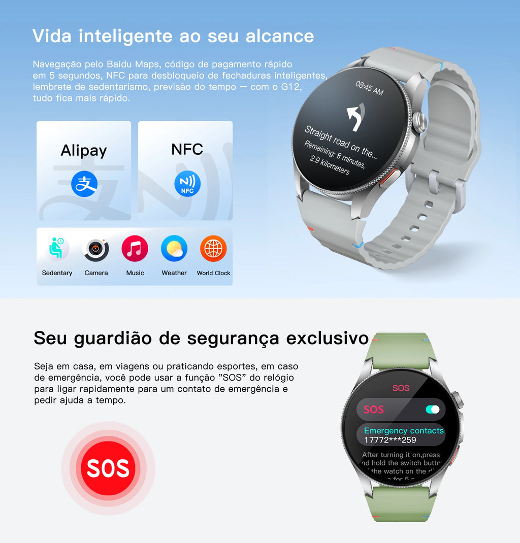 AURAFIT Trek2: Reloj intelligent con AMOLED y Gran battery of 450mAH. Mide heart rate, hace llamades, GPS y es impermeable.