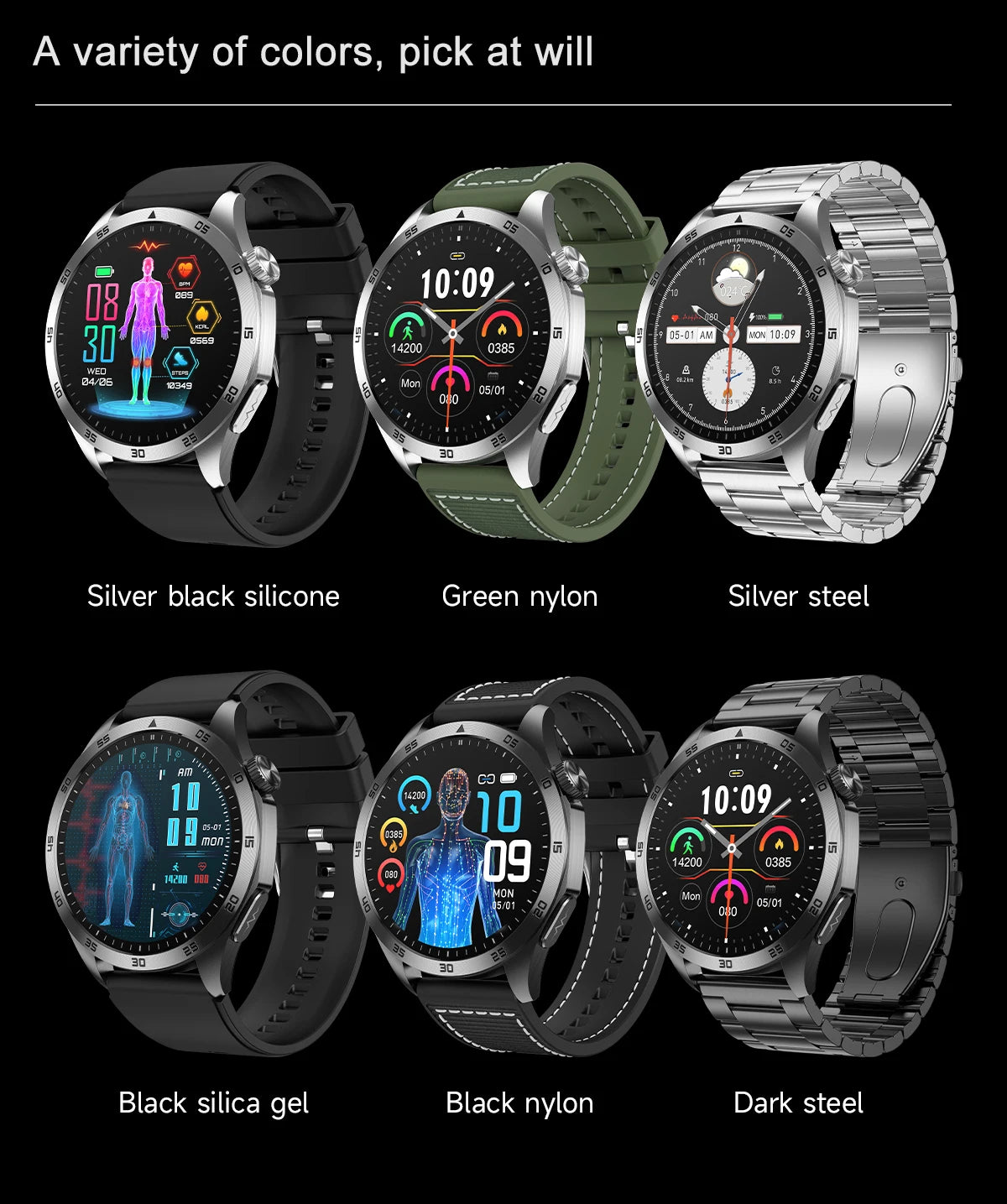 For iOS Android New Health Measurement SmartWatch Men Blood Oxygen Uric Acid ECG+PPG Body Blood Pressure HD Bluetooth Call Watch