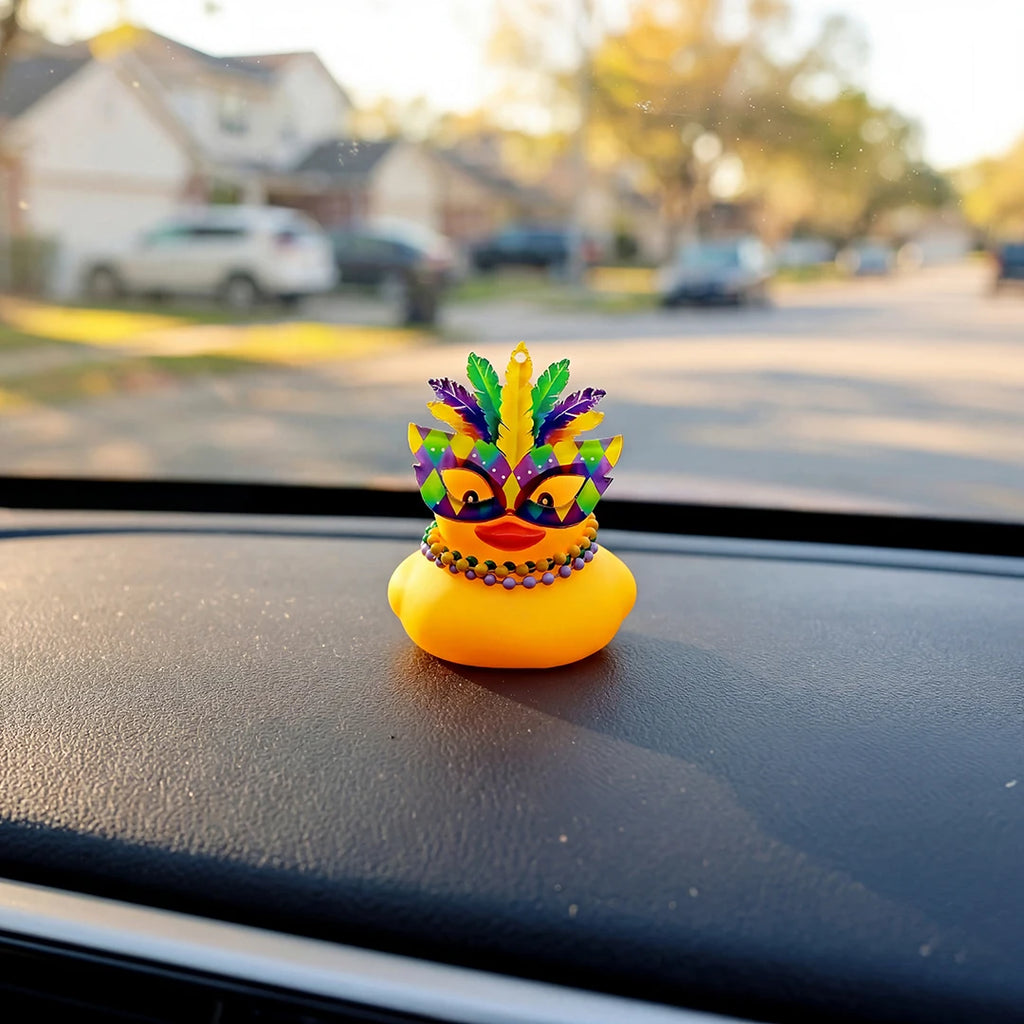 Cute Mask Party Rubber Duck Car Dashboard Decor Funny Car Accessories for Stress Relief Desk Ornament Novelty Gifts for Friends
