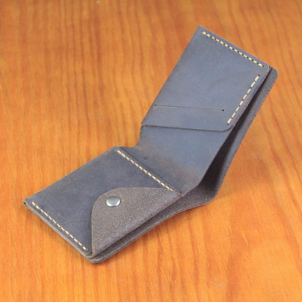 Luxury Handmade Genuine Leather Men Wallet Bifold Purse Male Wallets Short Money Clip Vintage Leather Money Bag with zip pocket