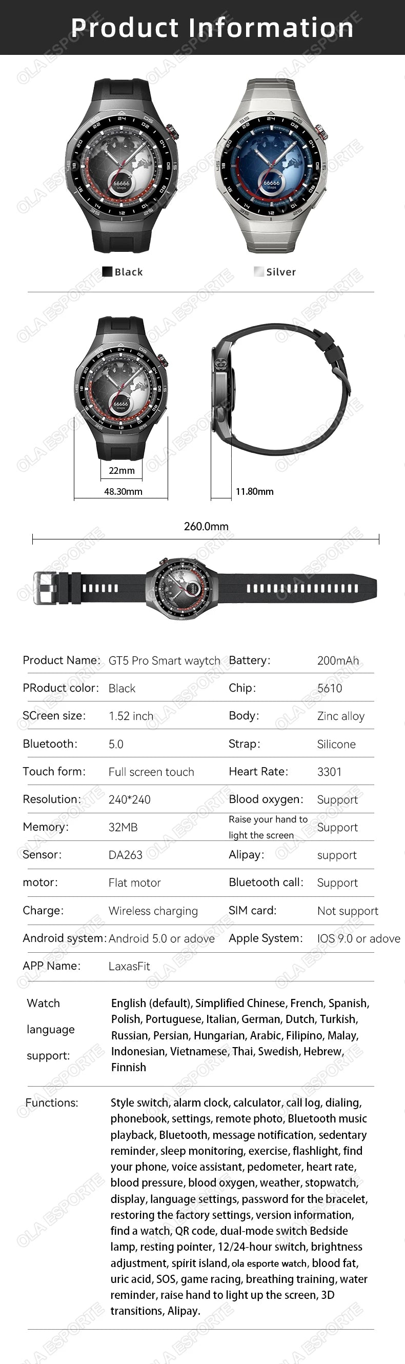 MA27 New Watch 5 Pro Smart Watch 1.53 Inch AMOLED Display Screen GPS Sports Tracker Smartwatch Men Women IP68 Waterproof Watches