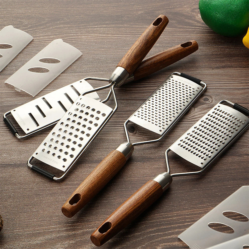 LMETJMA Cheese Grater with Natural Wood Lemon Handle Stainless Steel Zester Grater Kitchen Citrus Zester Tool For Ginger JT259