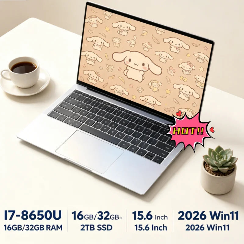 Intel I7-8650U Durable 15.6" Portable Laptop Windows11 Notebook 32GB DDR4 2TB SSD Pc Gamer Office Computer