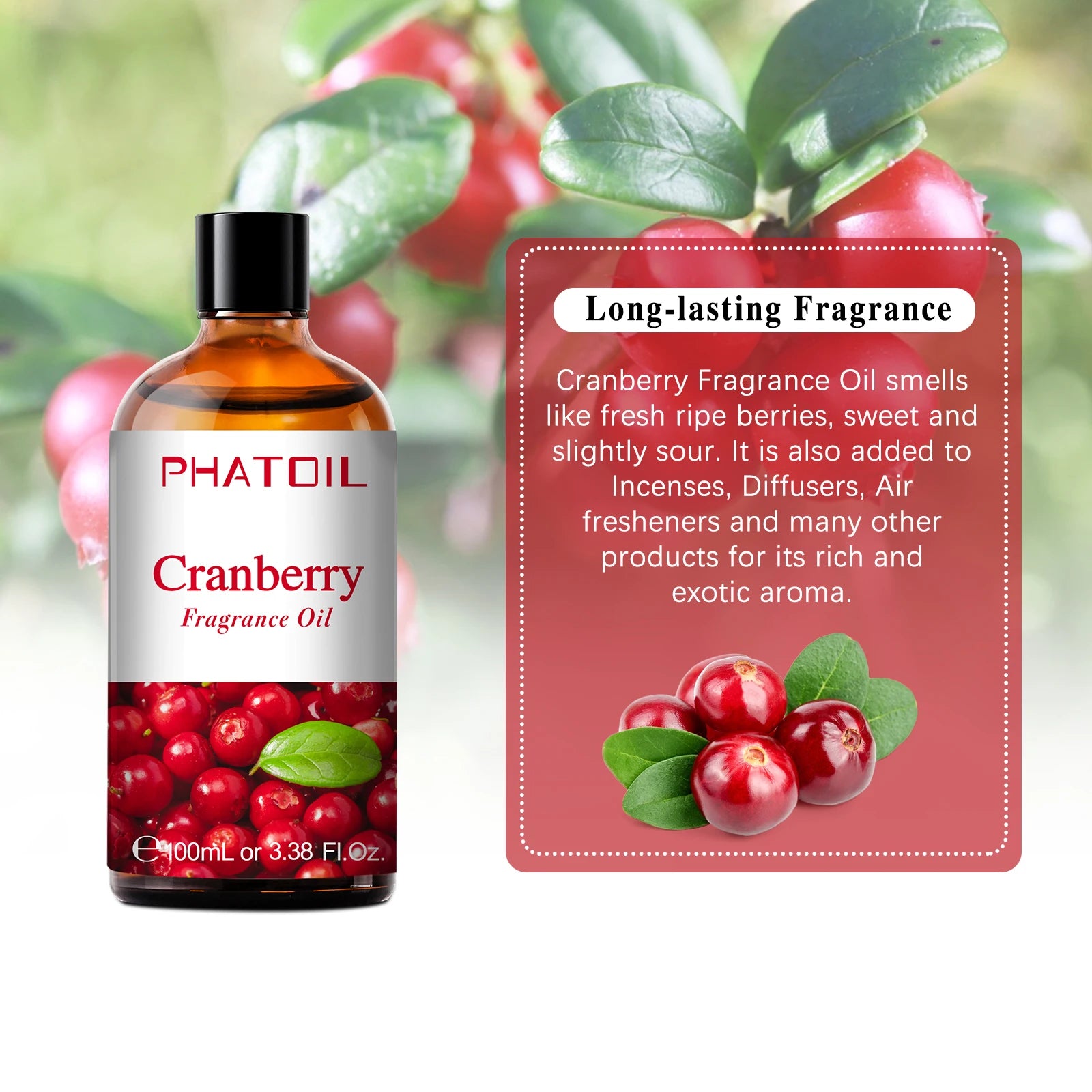 PHATOIL 100ml Fragrance Oils for Aromatherapy & Diffuser Strawberry Cherry Coconut & Vanilla Fragrance Oils For Candle Making