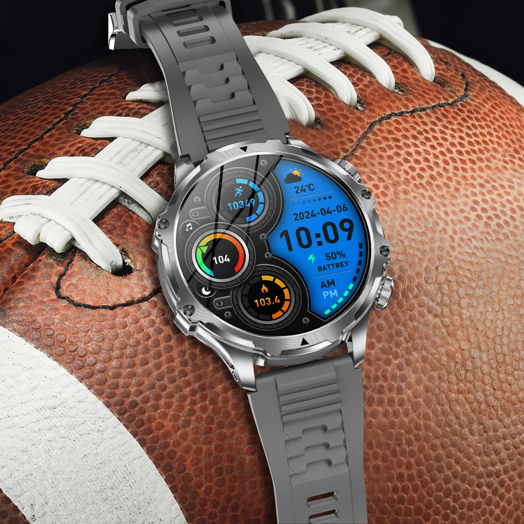 New 1000mah Long Standby AMOLED Smart Watch Men Sports Fitness LED Flashlight 3ATM Waterproof BT Call Smartwatch Men +GiFt
