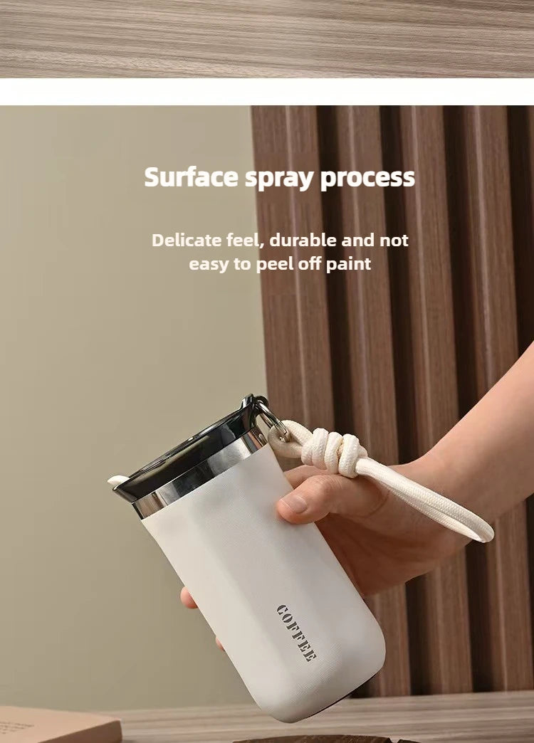 350ML 500ML Insulated Coffee Tumbler Stainless Steel Travel Mug with Lid Rope Handle Portable Thermal Cup for Car Office