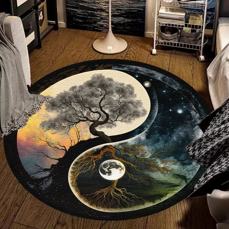 Large Round Carpet Rug Living Room Bedroom Decoration Anti Slip Tree of Life Mat Dragon Lion Tiger Yin Yang Tai Chi Carpet Rugs