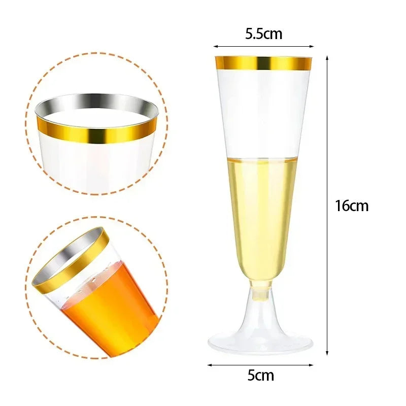 JUSTINLAU 25/50/100pcs Disposable Cups Clear Plastic Champagne Flutes Bar Cups Toasting Glasses for Weddings Party Cocktail Cups