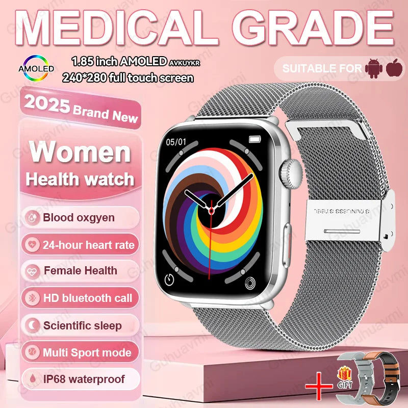 2026 Smart Watch 24/7 Women Health Full Touch Screen BT Call Waterproof Watch Sports Fitness Tracker Health Smartwatch Lady Gift