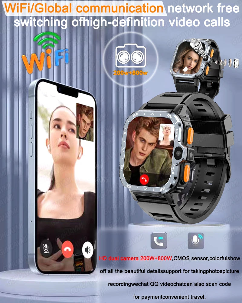 4G/5G SIM Card Wifi Smart Watch 64GB Large Memory APP Download 200W+800W HD Dual Camera Video Call Global Version Smartwatch Men