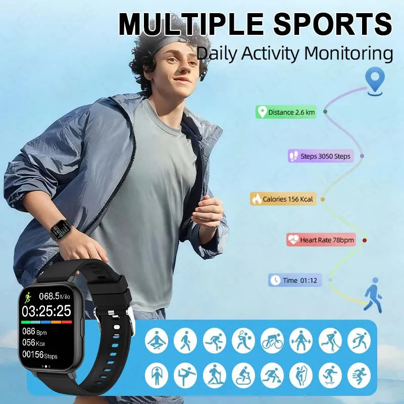 LIGE New 1.83"HD Screen Smart Watch Bluetooth Call Heart Rate Sleep Monitor Sports Tracker Waterproof Smartwatch For Android ios