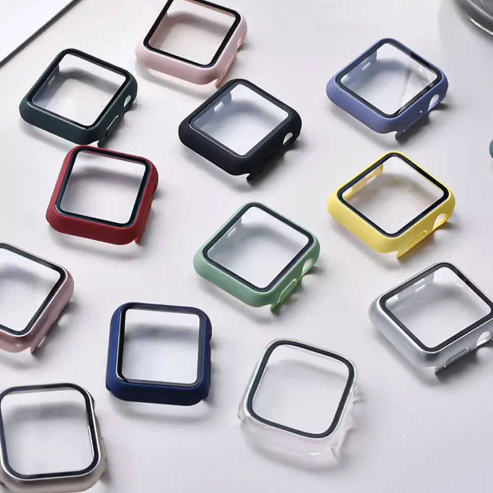 Tempered Glass+Case For Apple Watch 38mm 40mm 41mm 42mm 44mm 45mm 46mm Screen Protector Protective Cover iWatch 10 8 7 9 6 SE 5