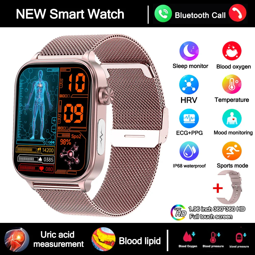 2026 New ECG+PPG Health Smartwatch Men Blood Fat Uric Acid Heart Rate Blood Pressure Bluetooth Call Waterproof Smart Watch Women
