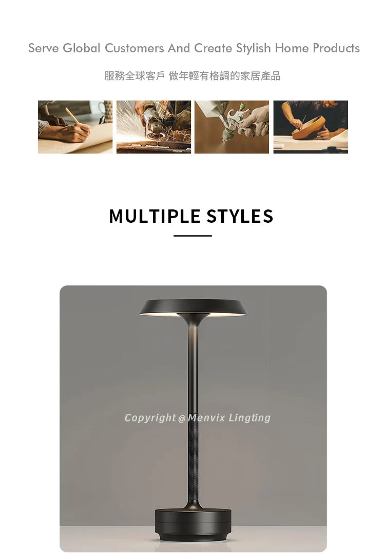 Portable Cordless LED Table Lamp 5000mAh Battery Stepless Dimming for Restaurant Outdoor Party Camping  Atmosphere Night Light