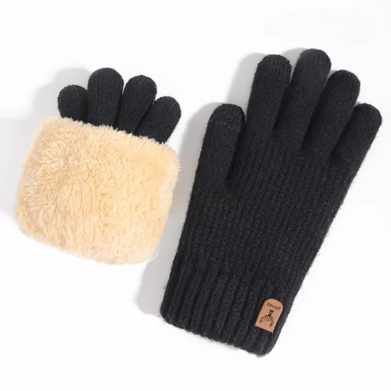 New Men's Warm Full Finger Gloves Winter Touchscreen Plus Fleece Gloves Men Women Thickening Wool Knitted Cycling Driving Gloves