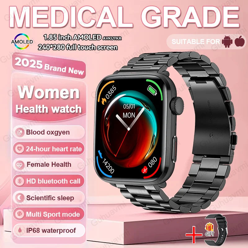 2026 Smart Watch 24/7 Women Health Full Touch Screen BT Call Waterproof Watch Sports Fitness Tracker Health Smartwatch Lady Gift