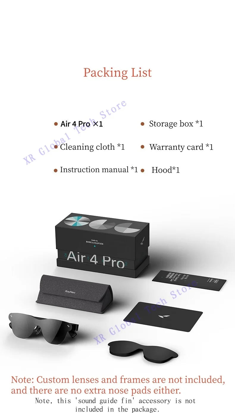 RayNeo Air 4 Pro smart AR glasses,Supports HDR10, 3840Hz, 4 speakers, 1200 nits,Micro-OLED dual-layer screen, clearer