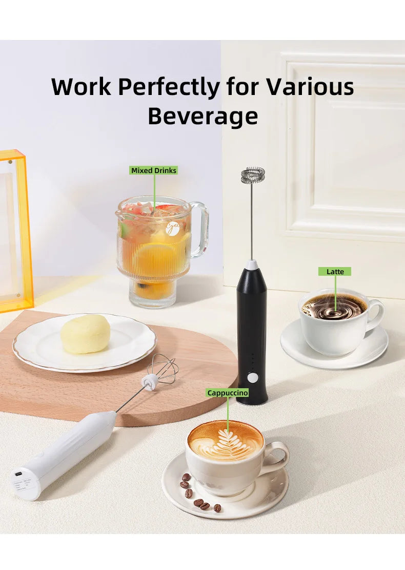 UPGRADED Electric Coffee Frother/MILK Whisk+Egg Beater MINI Food Blender USB Rechargeable Handheld Three Speeds Espresso Tools