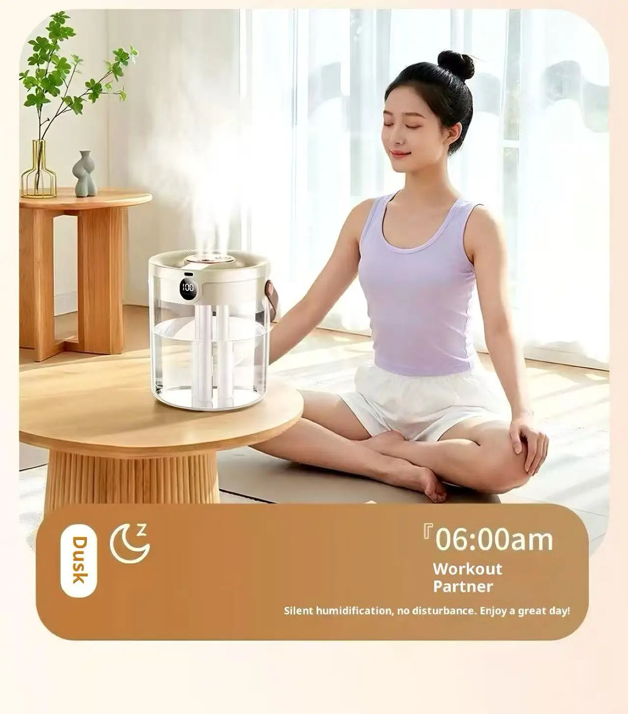 Portable Ultrasonic Humidifier 3 Spray Nozzles Digital Screen Night Light Large Water Tank Silent Aroma Diffuser for Home Use
